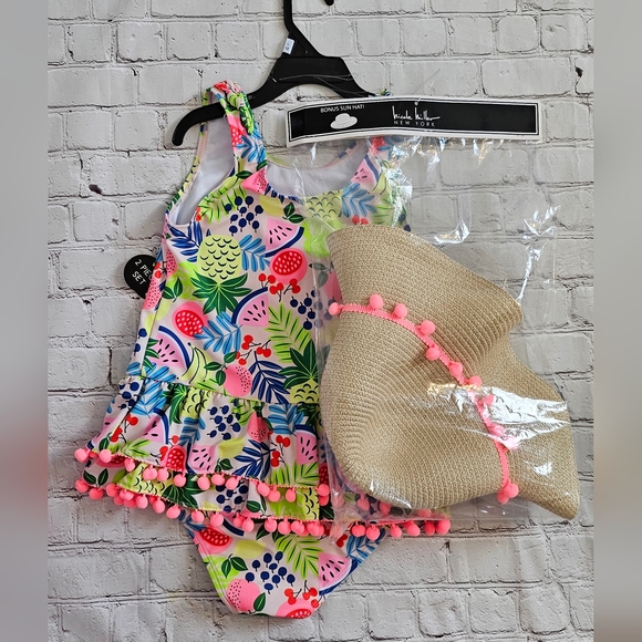 Nicole Miller Girls Fruit Swimsuit & Sun Hat - Picture 5 of 7